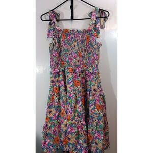 womens pink sundress dress NWT medium floral strappy gathered bodice cottagecore